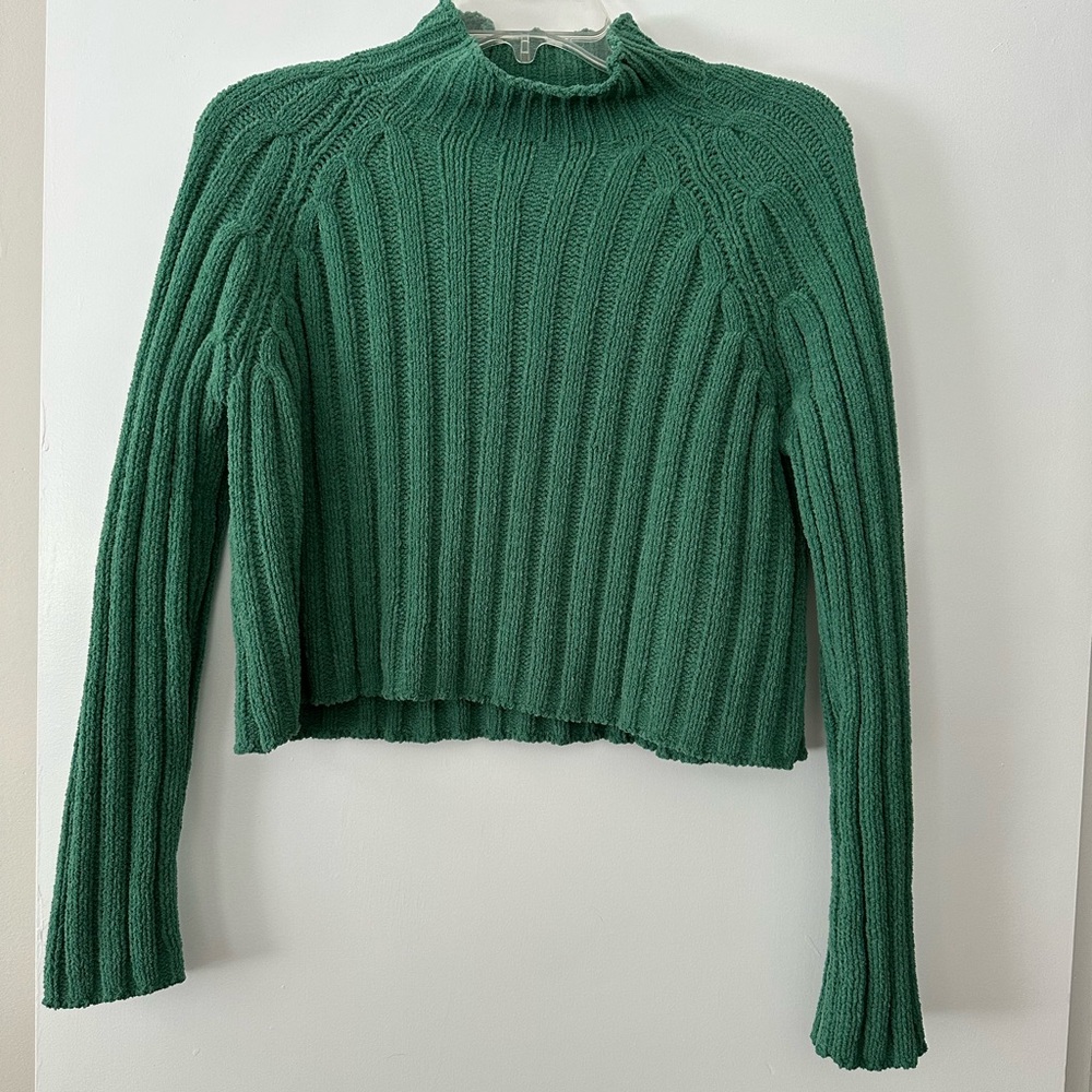 Size Small American Eagle Green Ribbed Knit Cropped Sweater